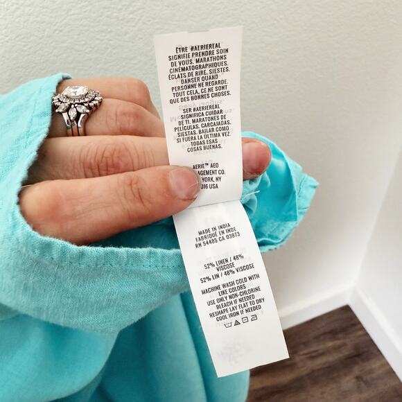 [Aerie] Blue Linen Blend Side Tie  Elastic Waist V-Neck Low Back Mini Dress XXL - Picture 12 of 12